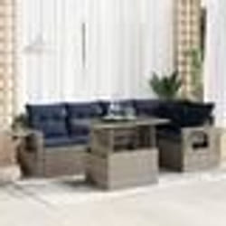 vidaXL Salon de jardin avec coussins 6 pcs gris résine tressée acacia
