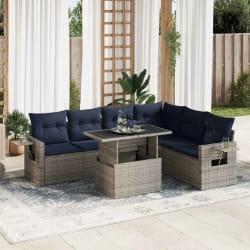 vidaXL Salon de jardin avec coussins 7 pcs gris résine tressée acacia