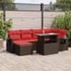 vidaXL Salon de jardin avec coussins 7pcs marron résine tressée acacia