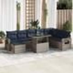 vidaXL Salon de jardin avec coussins 9 pcs gris résine tressée acacia