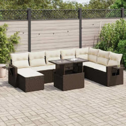 vidaXL Salon de jardin avec coussins 9 pcs marron résine tressée