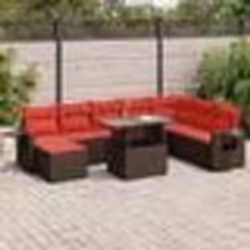 vidaXL Salon de jardin avec coussins 9pcs marron résine tressée acacia
