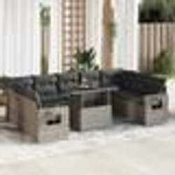 vidaXL Salon de jardin avec coussins 10 pcs gris résine tressée