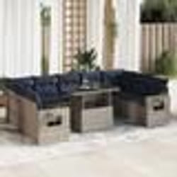 vidaXL Salon de jardin avec coussins 10 pcs gris résine tressée acacia
