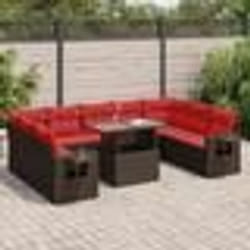 vidaXL Salon de jardin 10 pcs et coussins marron résine tressée acacia