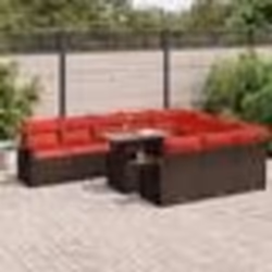 vidaXL Salon de jardin et coussins 11 pcs marron résine tressée acacia
