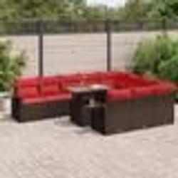 vidaXL Salon de jardin et coussins 11 pcs marron résine tressée acacia