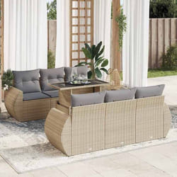 vidaXL Salon de jardin avec coussins 7 pcs beige résine tressée