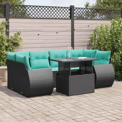 Salon De Jardin Avec Coussins 7 Pcs Noir Résine Tressée Acacia Vidaxl
