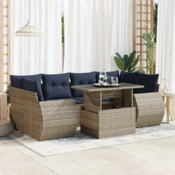 vidaXL Salon de jardin avec coussins 7 pcs gris résine tressée acacia