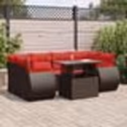 vidaXL Salon de jardin avec coussins 7pcs marron résine tressée acacia
