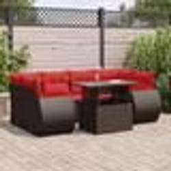 vidaXL Salon de jardin avec coussins 7pcs marron résine tressée acacia
