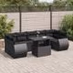 vidaXL Salon de jardin 8 pcs avec coussins noir résine tressée