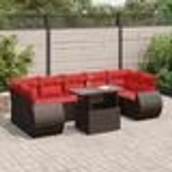 vidaXL Salon de jardin 8pcs avec coussins marron résine tressée acacia
