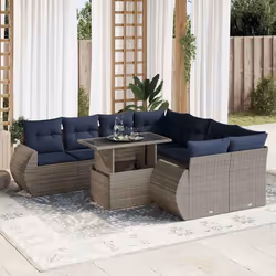 vidaXL Salon de jardin avec coussins 9 pcs gris résine tressée acacia