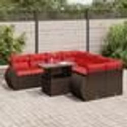 vidaXL Salon de jardin avec coussins 9pcs marron résine tressée acacia