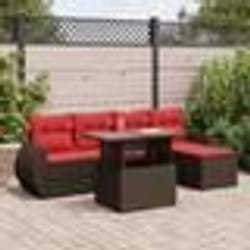 vidaXL Salon de jardin avec coussins 6pcs marron résine tressée acacia
