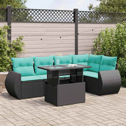 Salon De Jardin 6 Pcs Avec Coussins Noir Résine Tressée Acacia Vidaxl