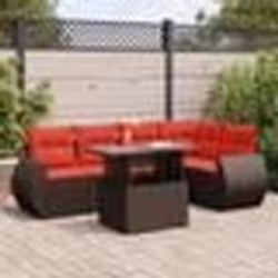 vidaXL Salon de jardin avec coussins 6pcs marron résine tressée acacia