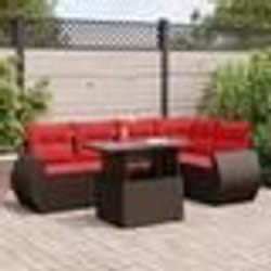 vidaXL Salon de jardin avec coussins 6pcs marron résine tressée acacia