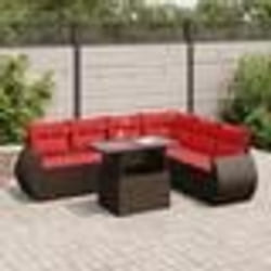 vidaXL Salon de jardin avec coussins 7pcs marron résine tressée acacia