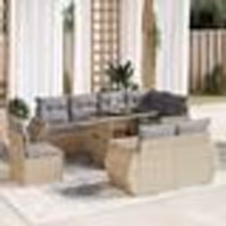 vidaXL Salon de jardin avec coussins 9 pcs beige résine tressée