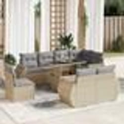 vidaXL Salon de jardin avec coussins 9 pcs beige résine tressée