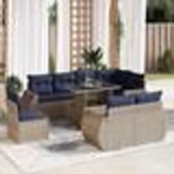 vidaXL Salon de jardin avec coussins 9 pcs gris résine tressée acacia