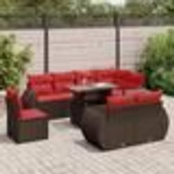 vidaXL Salon de jardin avec coussins 9pcs marron résine tressée acacia