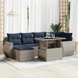 vidaXL Salon de jardin avec coussins 7 pcs gris résine tressée acacia