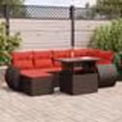 vidaXL Salon de jardin avec coussins 7pcs marron résine tressée acacia