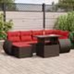 vidaXL Salon de jardin avec coussins 7pcs marron résine tressée acacia