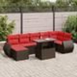 vidaXL Salon de jardin 8pcs avec coussins marron résine tressée acacia