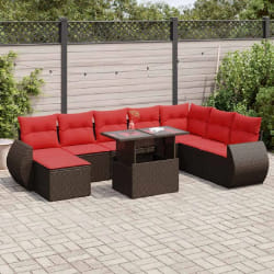 vidaXL Salon de jardin et coussins 11 pcs marron résine tressée acacia