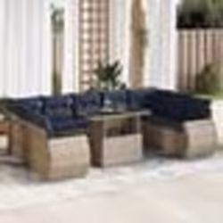 vidaXL Salon de jardin avec coussins 10 pcs gris résine tressée acacia
