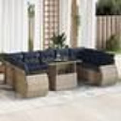 vidaXL Salon de jardin avec coussins 10 pcs gris résine tressée acacia