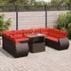 vidaXL Salon de jardin 10 pcs et coussins marron résine tressée acacia