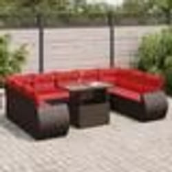 vidaXL Salon de jardin 10 pcs et coussins marron résine tressée acacia