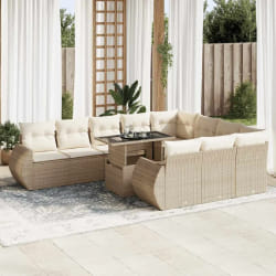 vidaXL Salon de jardin 11 pcs avec coussins beige résine tressée