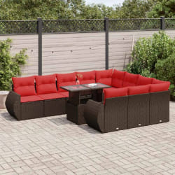 vidaXL Salon de jardin et coussins 11 pcs marron résine tressée acacia