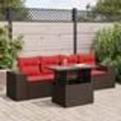 vidaXL Salon de jardin avec coussins 5pcs marron résine tressée acacia