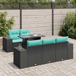 Salon De Jardin 6 Pcs Avec Coussins Noir Résine Tressée Acacia Vidaxl