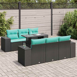Salon De Jardin Avec Coussins 7 Pcs Noir Résine Tressée Acacia Vidaxl