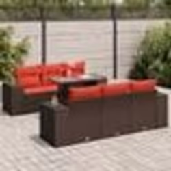 vidaXL Salon de jardin avec coussins 7pcs marron résine tressée acacia
