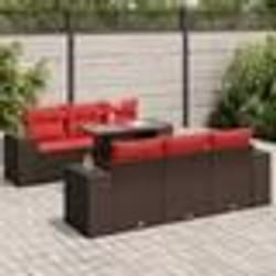 vidaXL Salon de jardin avec coussins 7pcs marron résine tressée acacia