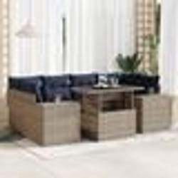 vidaXL Salon de jardin avec coussins 7 pcs gris résine tressée acacia