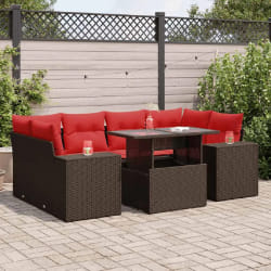 vidaXL Salon de jardin avec coussins 7pcs marron résine tressée acacia