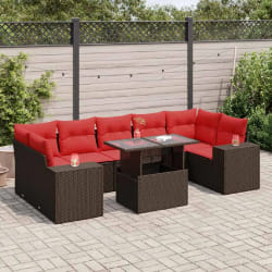 vidaXL Salon de jardin 8pcs avec coussins marron résine tressée acacia