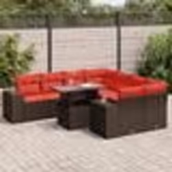 vidaXL Salon de jardin avec coussins 9pcs marron résine tressée acacia