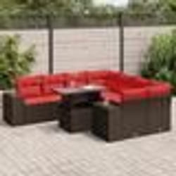 vidaXL Salon de jardin avec coussins 9pcs marron résine tressée acacia